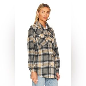 NWT Steve Madden Brooklyn Shacket Grey Tan Plaid Button Front Size L